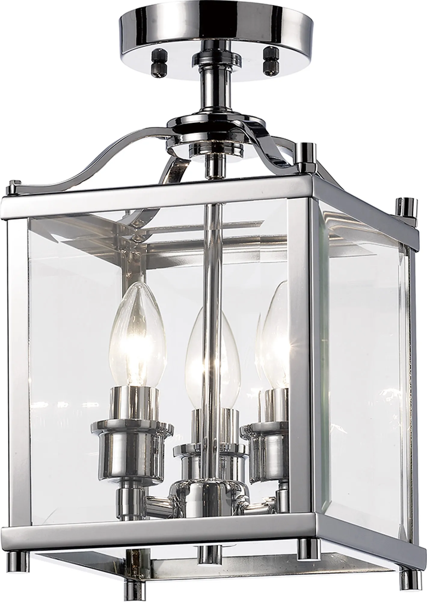 IL31100  Aston Glass Square Semi Flush 3 Light Polished Chrome